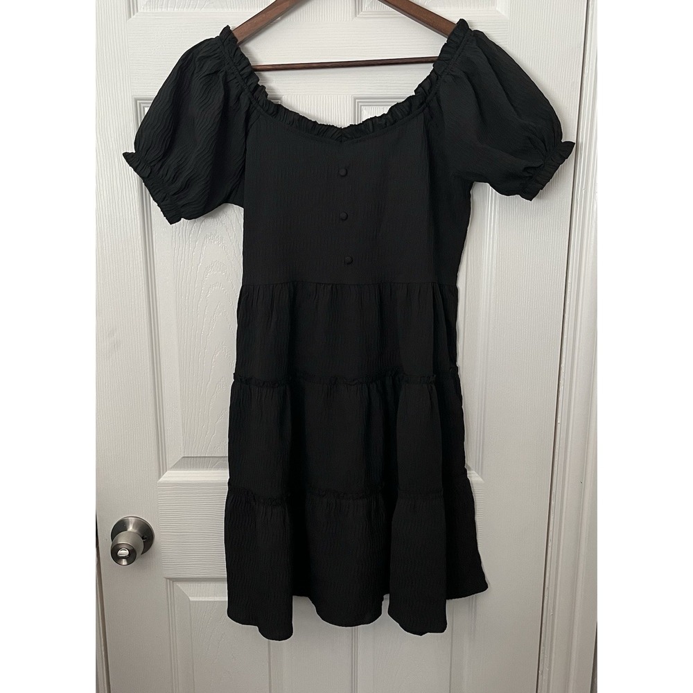 Dressberry Women's Black Georgette Sweetheart Tiered Hem Dress Size M
